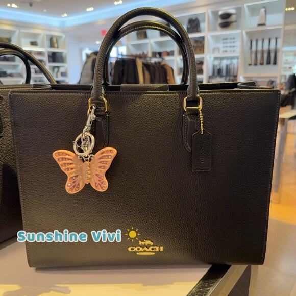 NWT Bundle Coach Butterfly Bag Charm CCD44 & CY666 Maggie Tote Leather Black - Picture 1 of 16